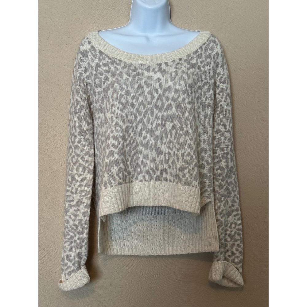 Moda International Leopard Print Mohair Wool Blend Scoop Neck‎ Sweater Large